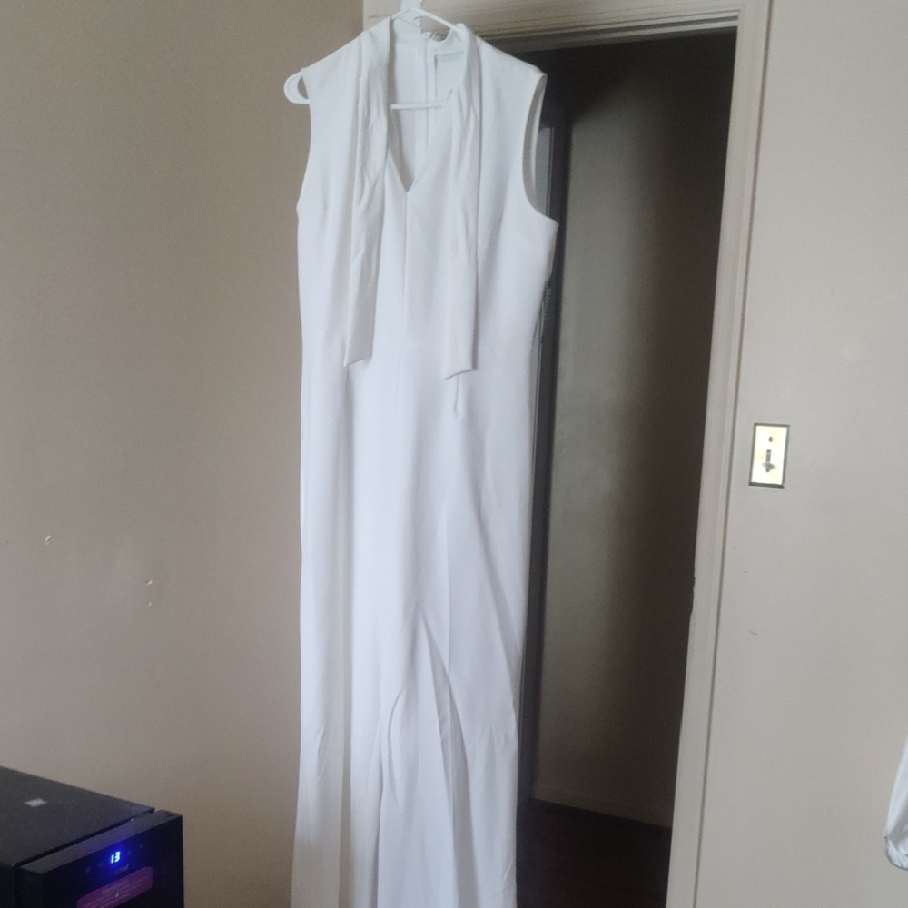 New York & Company White Sleeveless Jumpsuit
